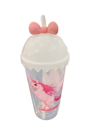 Unicorn Pink Color Sipper Glass with Straw for Kids for Milk/Juice/Water/Soft Drinks (ASSORTED)