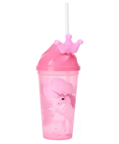 Unicorn Pink Color Sipper Glass with Straw for Kids for Milk/Juice/Water/Soft Drinks (ASSORTED)
