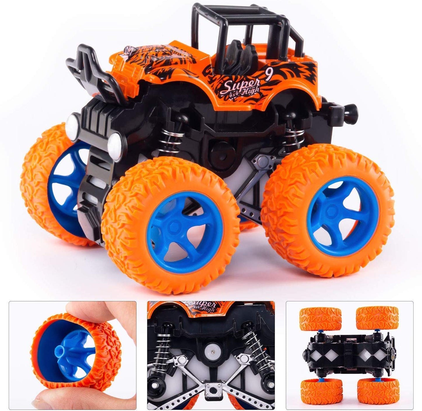 AZi® Pull Back Cars Toys, Packs of 2 Monster Truck Toys, Four-Wheel Drive Inertia Car Toys, Friction Powered Cars - Multi Color (Any Color, Any Design)
