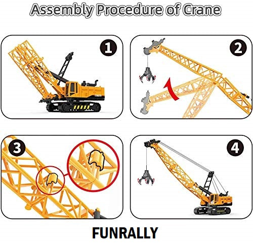 AZI Heavy High Speed Fiction Crusher Demolition Long Crane Model Toy Digging Cable Engineering Vehicle Tower Heavy Crane Collection Gift for Kids