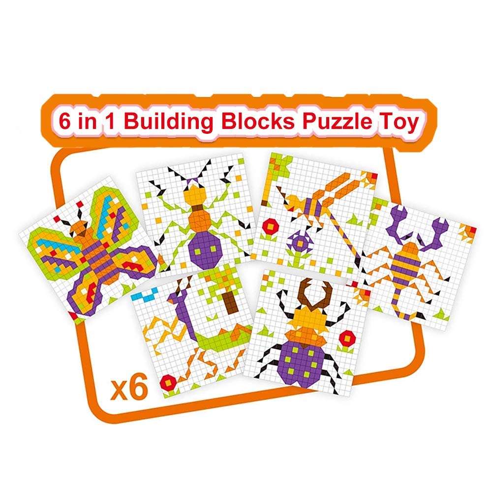 AZi® 6 in 1 Bricks Puzzle Toy Building Blocks for Toddlers Educational Puzzle Toy for Kids Terrestrial Animals Models Bricks (Insects)
