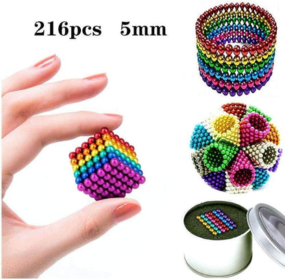 AZi 5MM Magnetic Balls - Magnet Cube Toy -Sculpture Building Magnetic Blocks cube - Stress Relief Gift ( 216 Multi-Colored )  (216 Pieces)