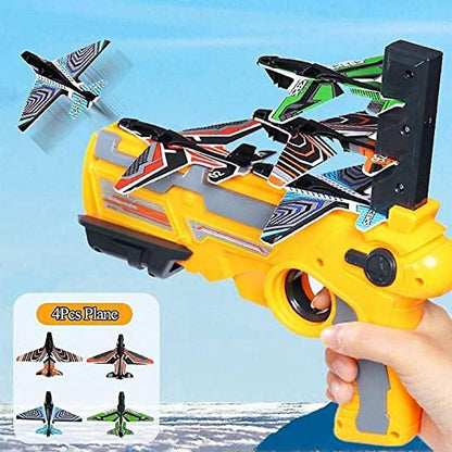 Flying Airplane Launcher Gun Toy with Foam Glider Planes, Outdoor Games for Childrens, Best Aeroplane Toys for Kids, Air Battle Gun Toys (5PLAN INCLUDED)