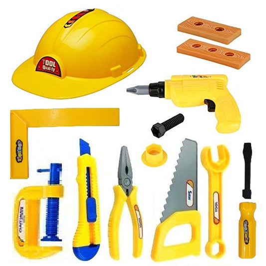 AZi Construction Tools Kit Toy Set With 13 Piece Engineering Workshop and Safety Helmet for Kids Boys