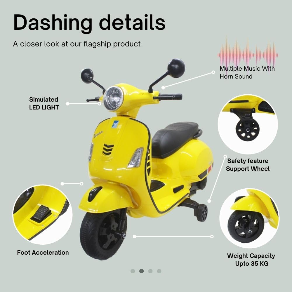 Vespa 12v Battery Operated Rechargeable Ride On Scooter with Foot Accelerator for Kids, 2 to 6 Years