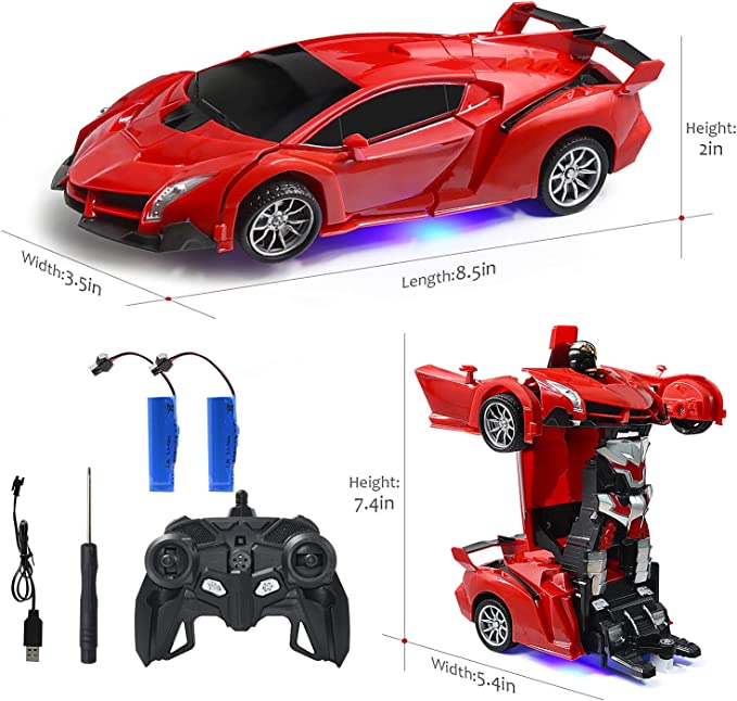 Remote Control Car, Transform Robot for 3-14 Year Old Boys Girls, 360° Rotating Deformation Robot Car Toy with LED Lights