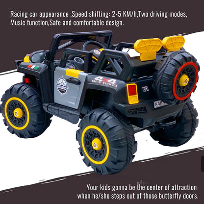 Battery Ride On Jeep 4x4 Big Size Wheels for Kids with Music | Spring Suspension | Front & Back Swing | Age 1 2 3 4 5 6 7 8 Year Kid | Electric Cars | Big Size Jeeps