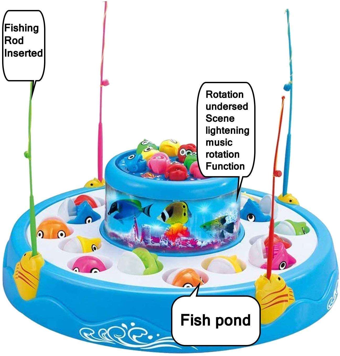AZi Fish Catching Game Big with 26 Fishes and 4 Pods, Includes Music and Lights (Mix Color)