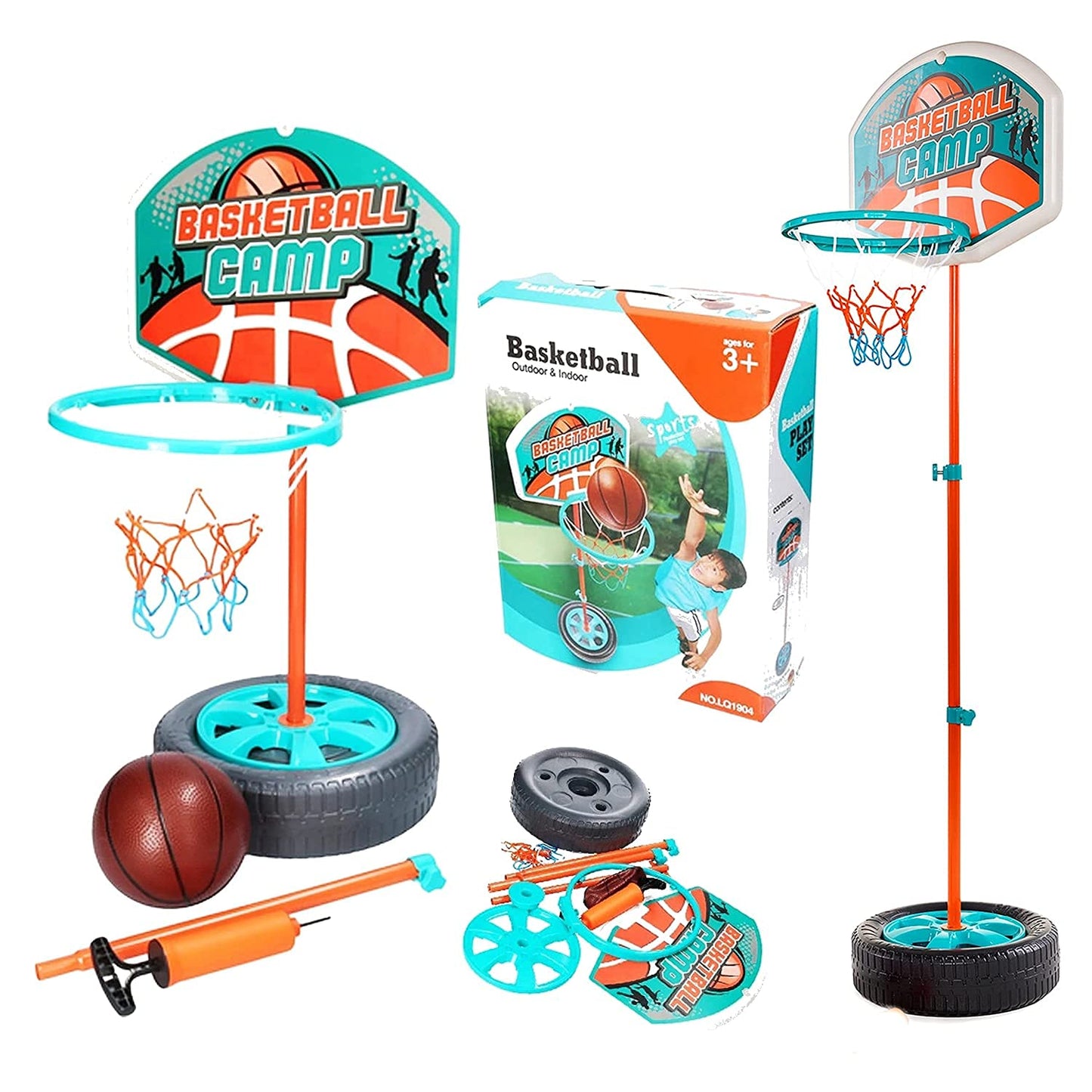 Funrally® Educational King-Sport Game Playset Toy Hoop Adjustable Height Portable Basketball Stand for Kids Children's Indoor Outdoor Basket Ball Game - 3 Level Adjustable Height for Differnt Age