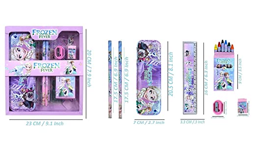 Cartoon Printed Stationary Kit for Boys and Girls Pencil Pen Book Eraser Sharpener - Stationary Kit Set for Girls/Birthday Gift (Multi Color) (Cartoon printed)