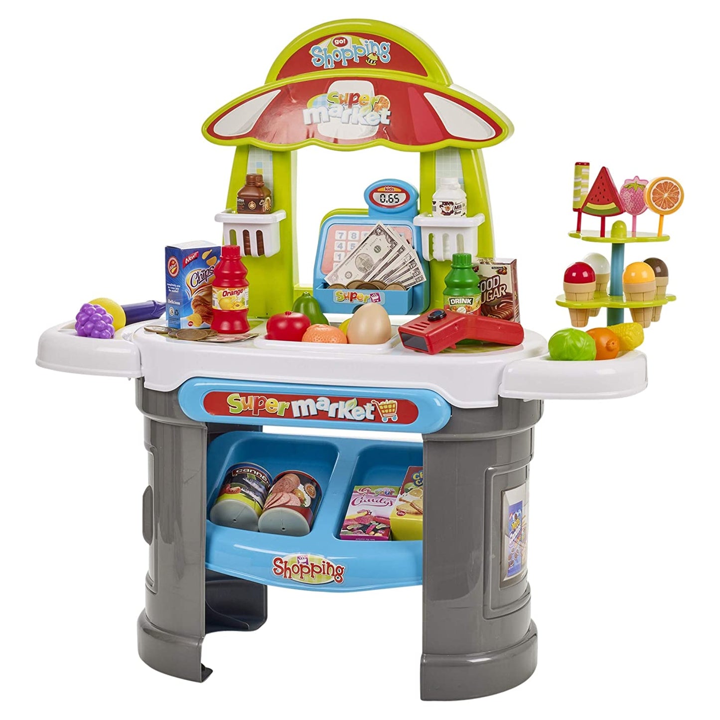 Funrally® Little Kids Shopping Supermarket Kitchen Set for Kids | 61pc Children's Kids Toddler Supermarket Creative Pretend Role Play Toys Set | Multicolor