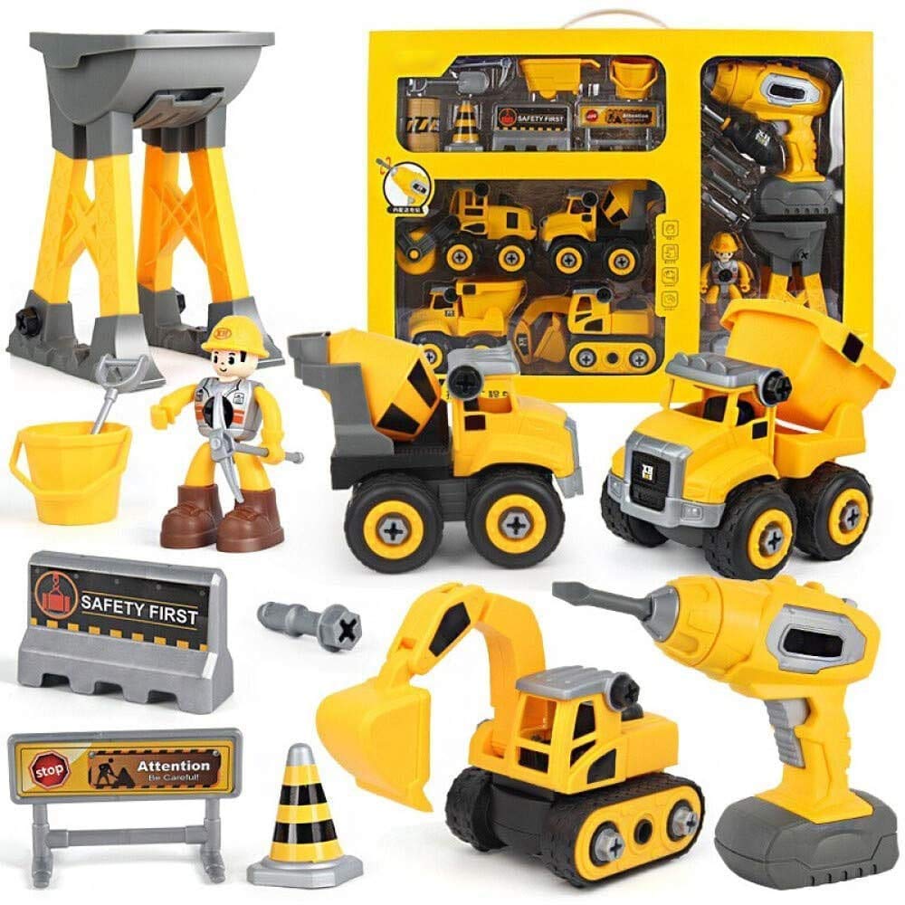 DIY Construction Vehicles Toys Set Assembly with Screwdriver Toy Construction Truck Set Building Vehicles Set for Baby Boy Baby Girl