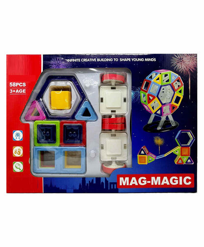 AZi 58 PCS MAG-Magic Creativity Theme Brain Development Magnetic Game Educational 3D Blocks Set Toy with Music & Light