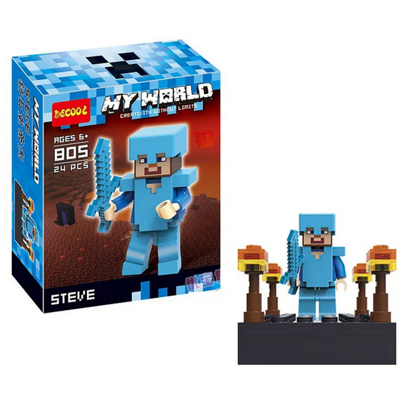 Decool Minecraft 4.5cm Steve Zombie Skeleton Enderman Building Block Toys Assembly 24 Pcs