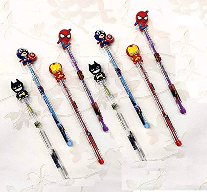Azi Avengers Pencil Pack of 4 Designer Bullet Pencils Avenger Superhero Design Stacking Pencil Birthday Gift Return Gifts for Kids Spiderman Captain America Iron Man Batman