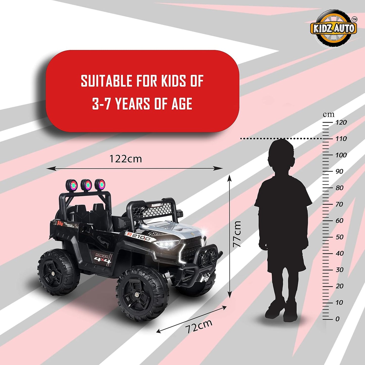 Rechargeable Kids Ride On 4X4 Jeep | Big Size Jeep Toys for Driving | Kids Toys | Children's Electric Drive Car with Manual & Remote Control Option | 4x4 Jeep for 1-8 Year Kid