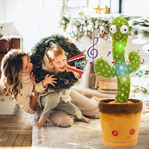 SUPER TOY Dancing Cactus Talking Plush Toy with Singing & Recording Function - Repeat What You Say - Pack of 1, Rechargeable Cable Included