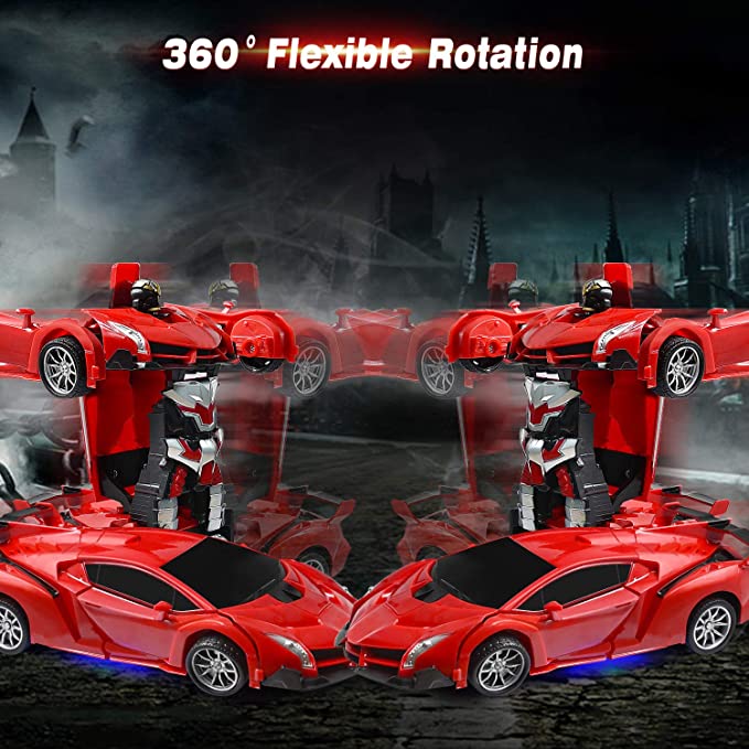 Remote Control Car, Transform Robot for 3-14 Year Old Boys Girls, 360° Rotating Deformation Robot Car Toy with LED Lights