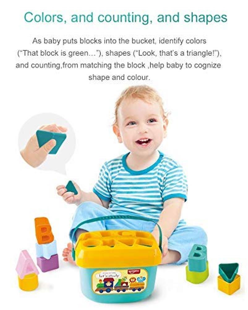 AZi® Baby's First Shape Sorting Blocks Learning- Educational Activity Toys with 16 Building Blocks - Multi Color