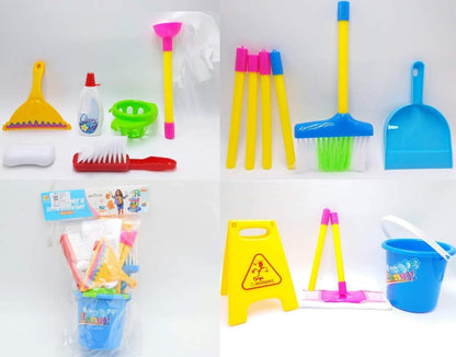 Cleaning Set 11 Piece - Broom, Mop, Brush, Dust Pan, Wiper, Soap Bottle, Soap, Bucket, Caution Sign