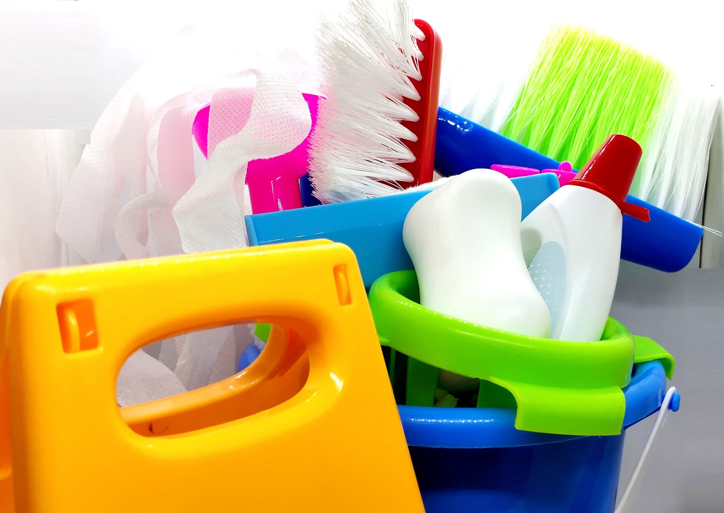 Cleaning Set 11 Piece - Broom, Mop, Brush, Dust Pan, Wiper, Soap Bottle, Soap, Bucket, Caution Sign