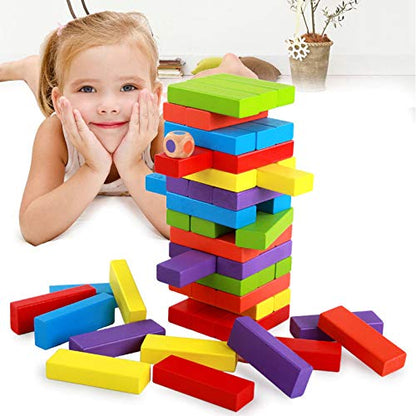 Wooden Block Stacking Game for Kids, Adults| Wooden Tumbling Tower – Multicolor