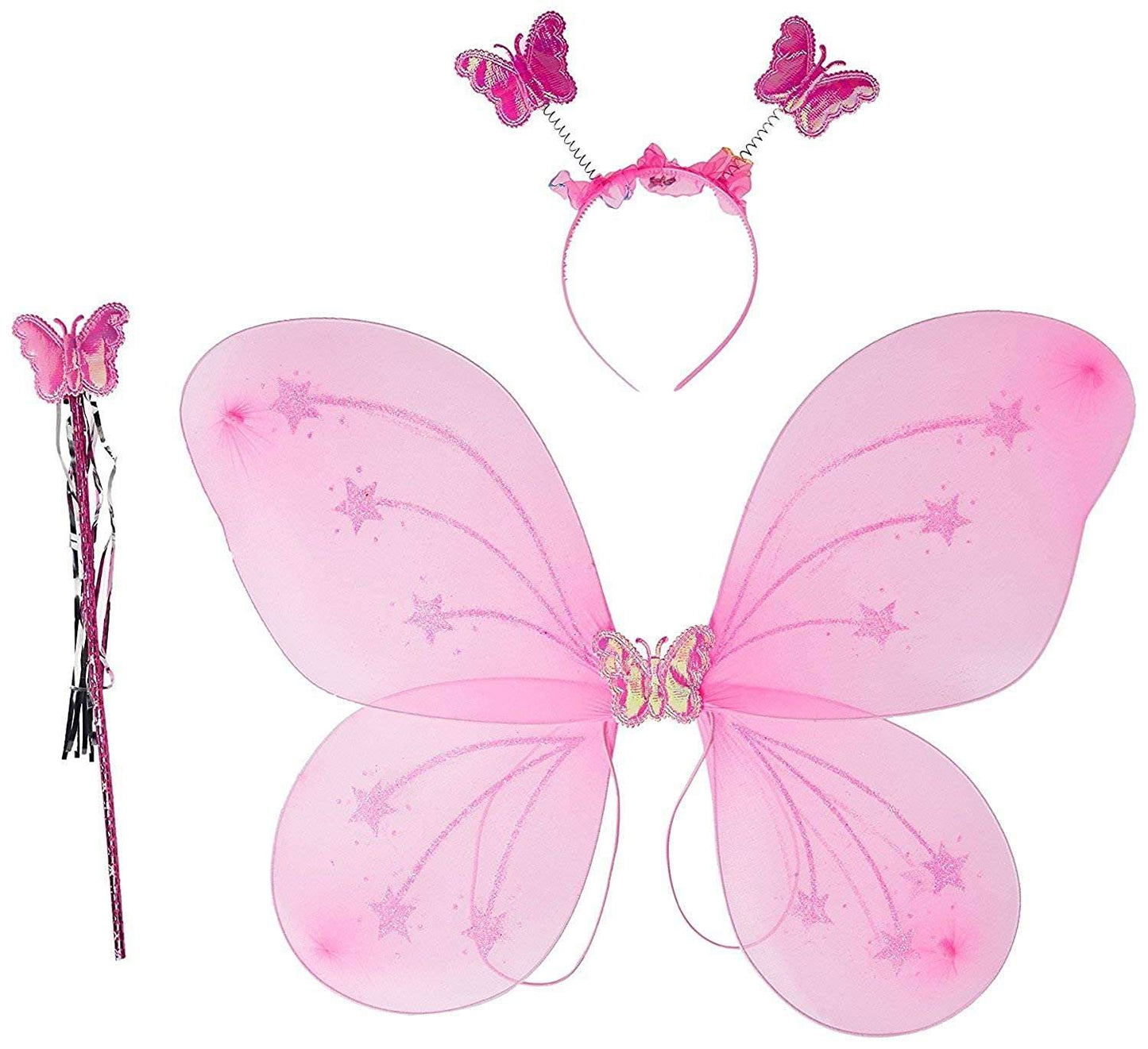 AZi® Fairy Butterfly Wings Costume Complete Set (Wings, Hairband, Stick) for Girls Kids Fancy Dress Costume | Pack of 1