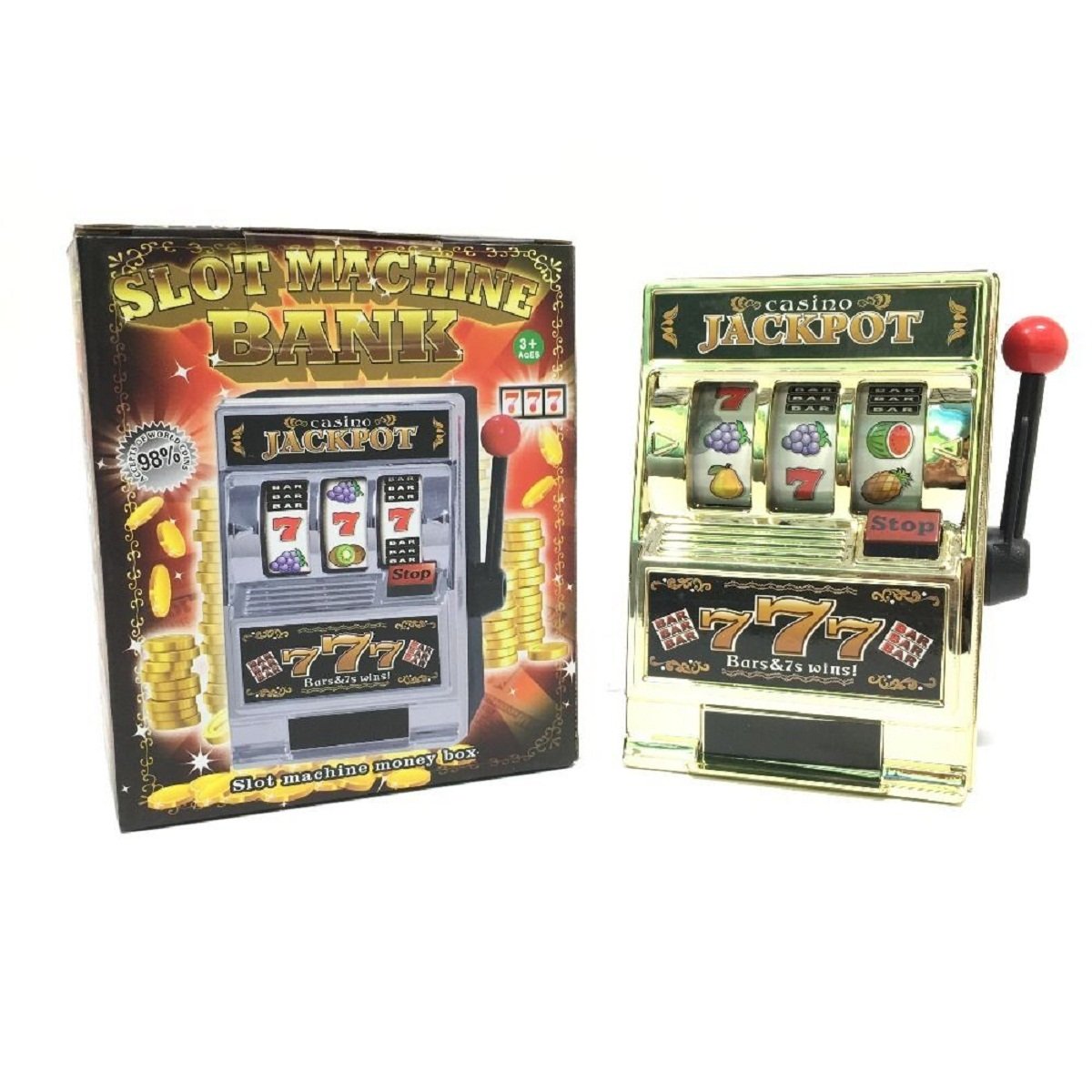 AZi® Vintage Jackpot Golden Casino | Slot Machine Money Box Bank Toy for Kids | Multicolor