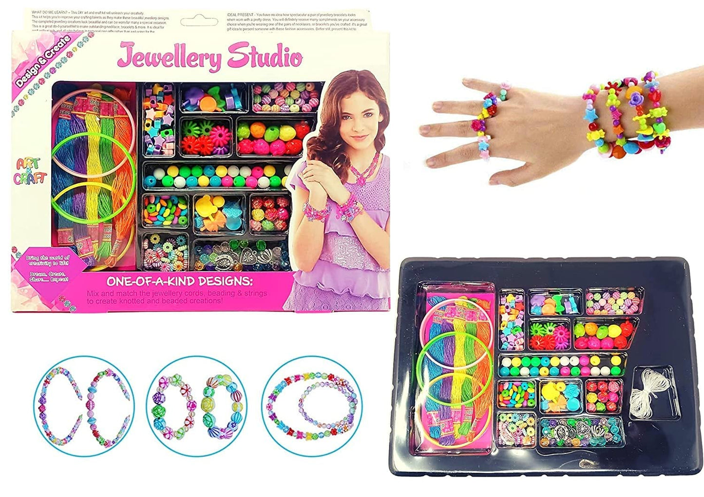 AZi® Jewellery Making Materials Kit for Girls, Art and Craft Set, Creative Self Design Mix and Match Jewellery DIY Necklace, Bracelets, Hairband and Rings Making Kit, Birthday Gift for Girls