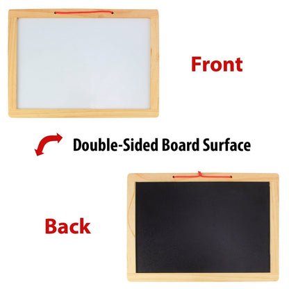 AZi® Wooden Frame Double Sided Magnetic Whiteboard & Black Slate with Alphanumeric, Mathematical Signs and Tangram | Multicolor