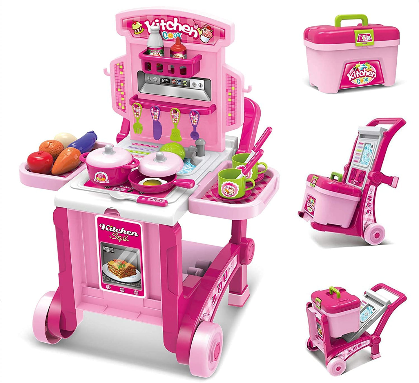 AZi® Little Chef Kitchen Set Imports Deluxe Beauty Kitchen Appliance Cooking Play Set 3 in 1 Kitchen Play Set Pretend Play Luggage Kitchen Kit for Kids with Suitcase Trolley No:008-927