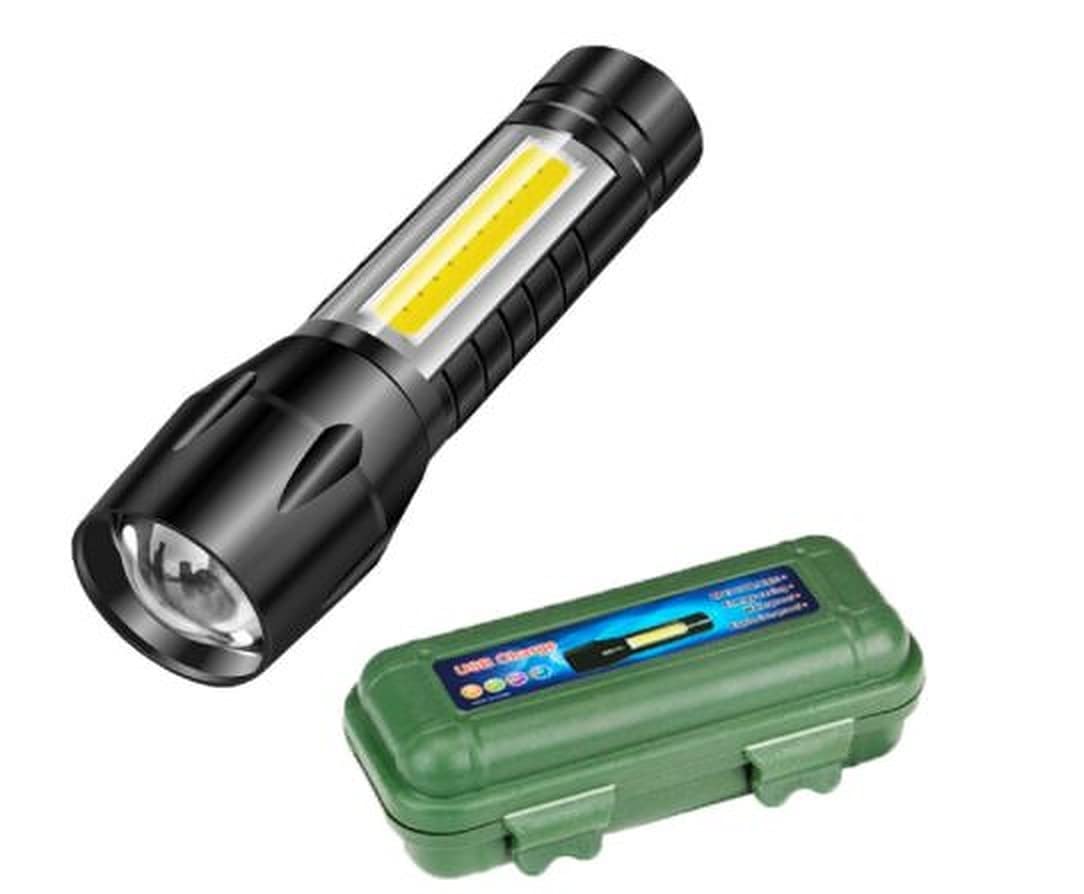 AZi® Pocket Torch Light Rechargeable with Carry case | Micro USB Rechargeable led Light Rechargeable, led Light for Home, Torch Lights Rechargeable, Portable led Light,1 Pc - Black