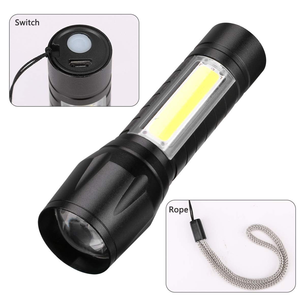AZi® Pocket Torch Light Rechargeable with Carry case | Micro USB Rechargeable led Light Rechargeable, led Light for Home, Torch Lights Rechargeable, Portable led Light,1 Pc - Black