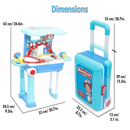 AZi® Little Doctor's Bring Along Medical Clinic Suitcase 2in1, Doctor Set Play Toy, Role Toy for Kids with Briefcase in a Trolley Equipment Doctors and Foldable with Wheels, Premium Quality