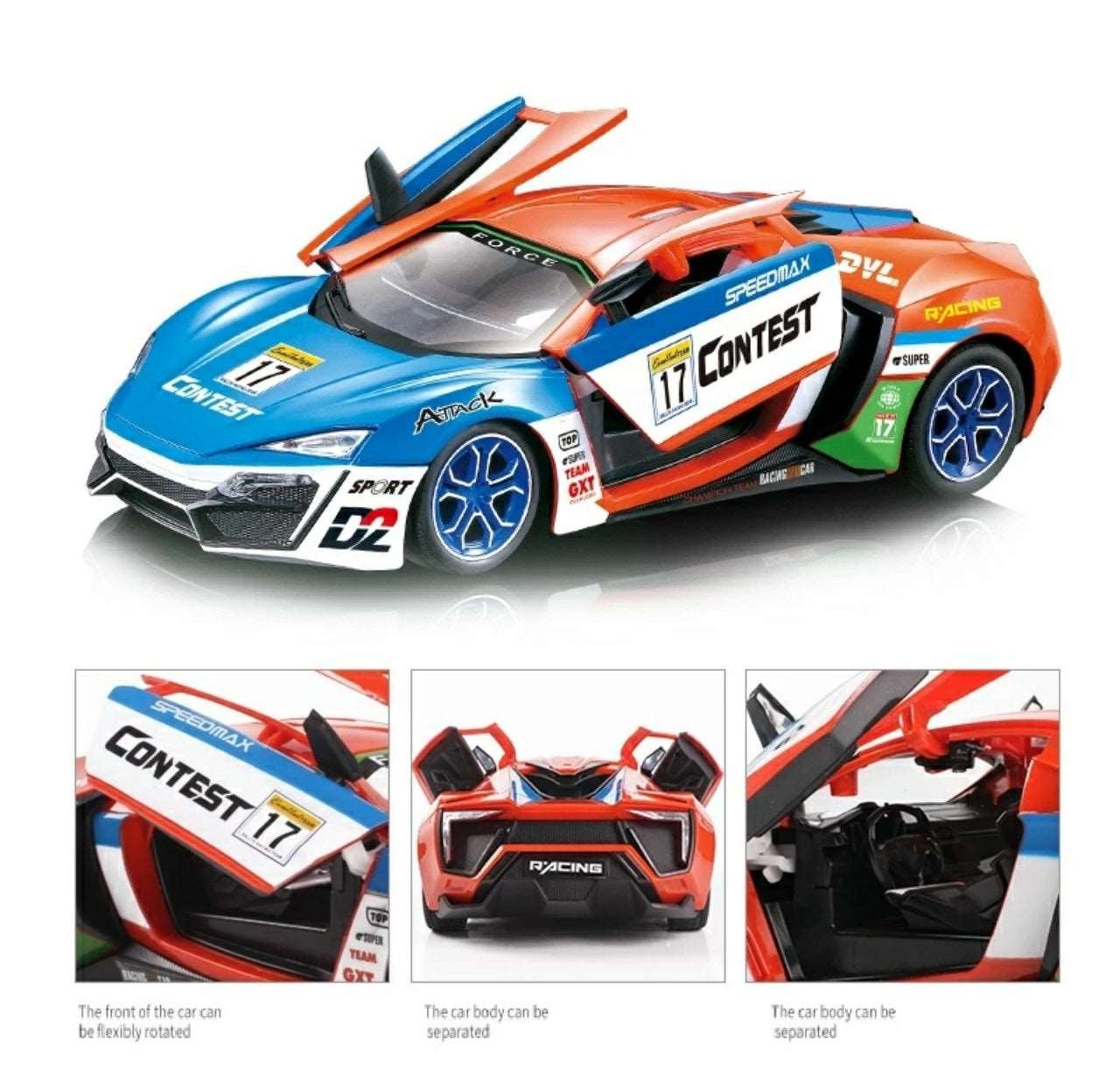 AZi Remote Control Lykan Rechargeable Sports Racing Car with Lights Sound and Door Open Closed Features