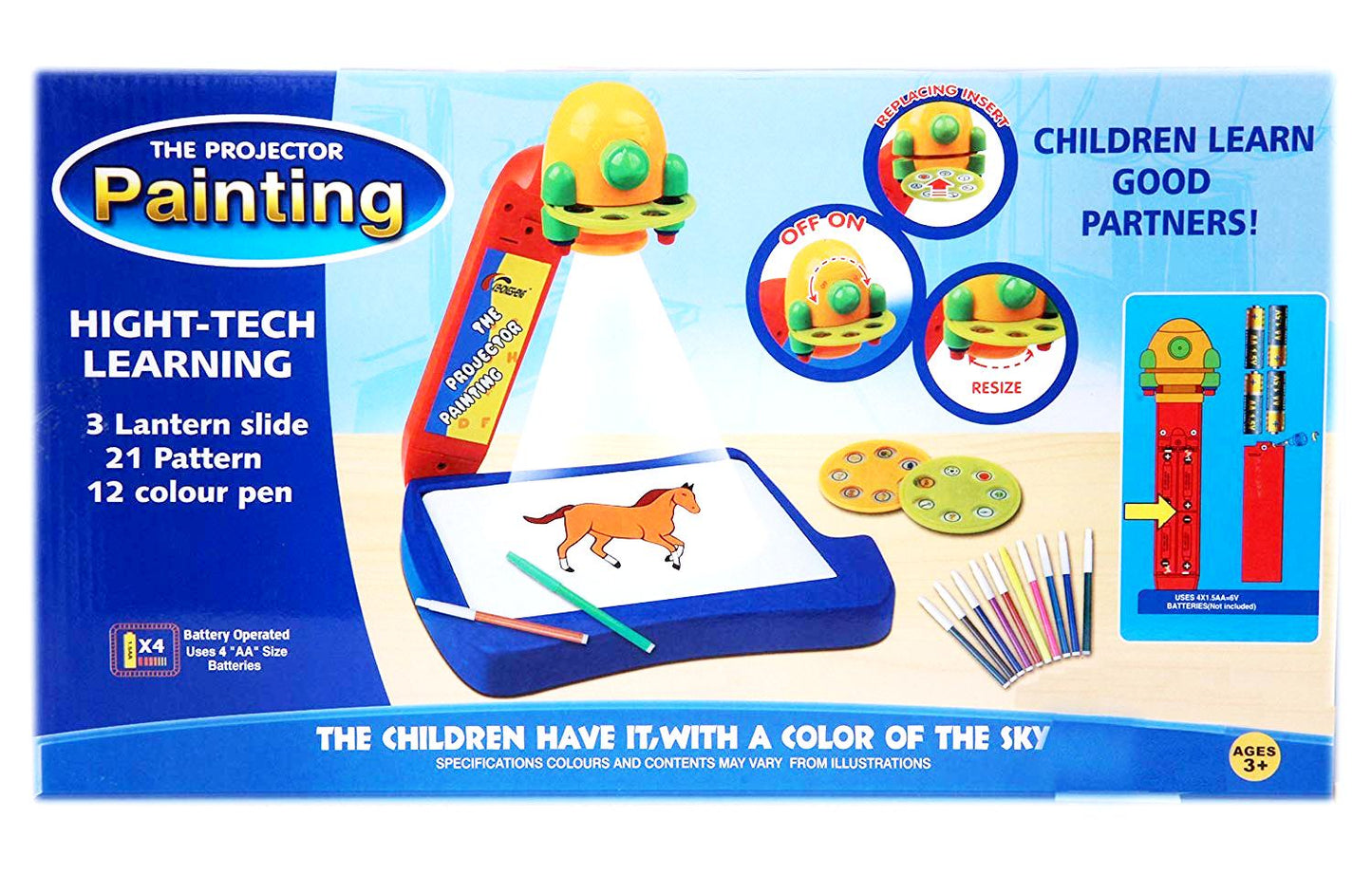 Projector Painting Activity Toy Learning Kit with Changeable Slides and 21 Shades Paper Book