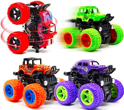 AZi® Plastic 4WD Mini Monster Trucks Friction Powered Cars for Kids Big Rubber Tires Baby Boys Super Cars Blaze Truck Children Gift Toys, Pack of 4, Multicolor