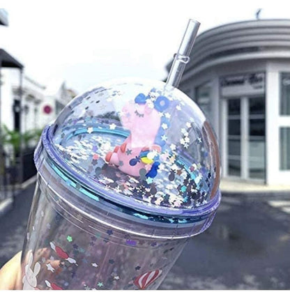 AZi® Plastic Bottle Sipper with Glitter & Glossy Character Print | Sipper Tumbler Water Bottle with Straw for Girl's & Boy's | Pack 1 | Multicolor