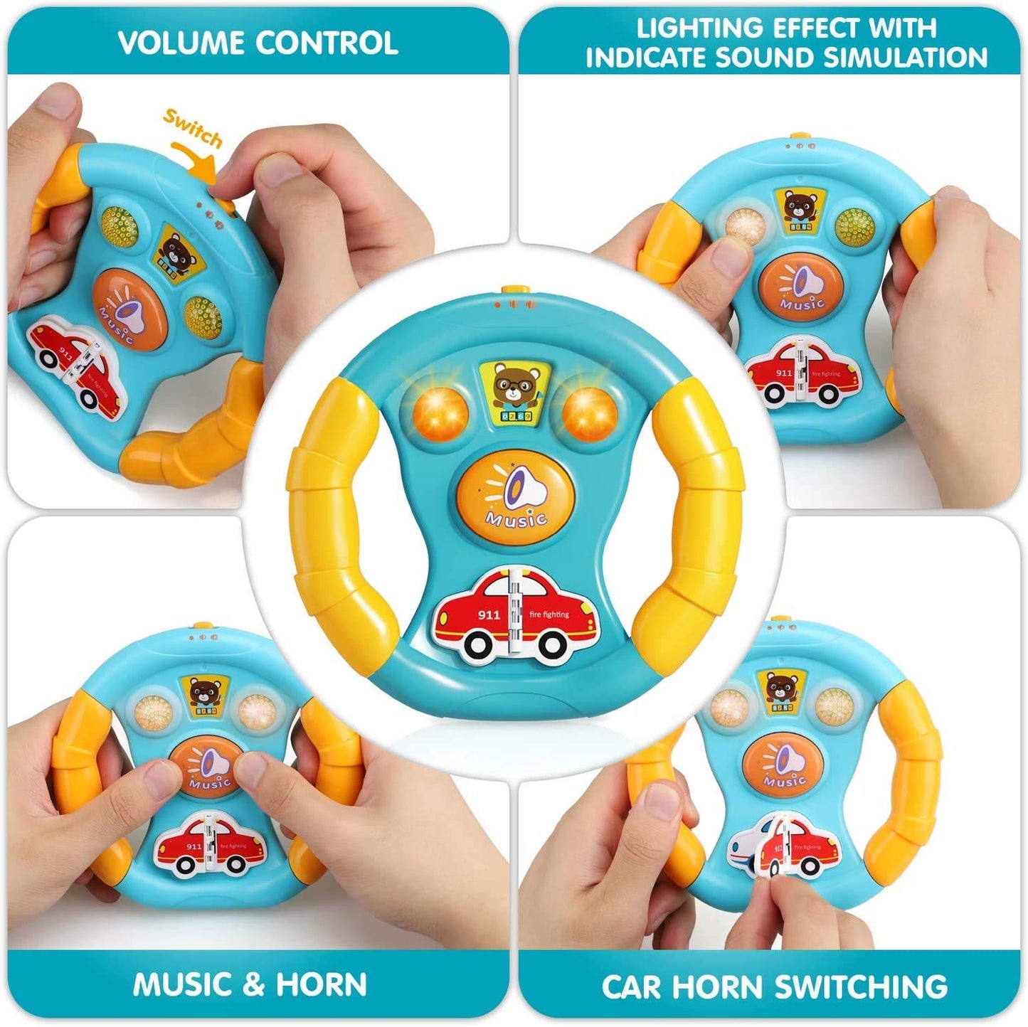 AZi® Mini Steering Wheel Rattle Toy for Baby Made in Safe Non-Toxic, Attractive Rattle, Children and Toddlers Toy and Infant Products Activity Best for Baby First Toys (Pack of 1)