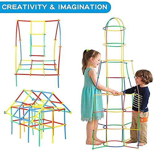 AZi® DIY Plastic Brick Set 4D Space Children Intelligence Plastic Pipe Blocks Building Toys Straws and connectors (4D Bricks) | Multicolor