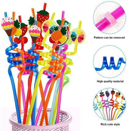 AZi Toys 4 Pieces Reusable Drinking Straws Plastic Novelty Straws Colorful Curly Straws for Kids Birthday Party Favors Family Party Decorations Supplies | Multi Color | Multi Attachments