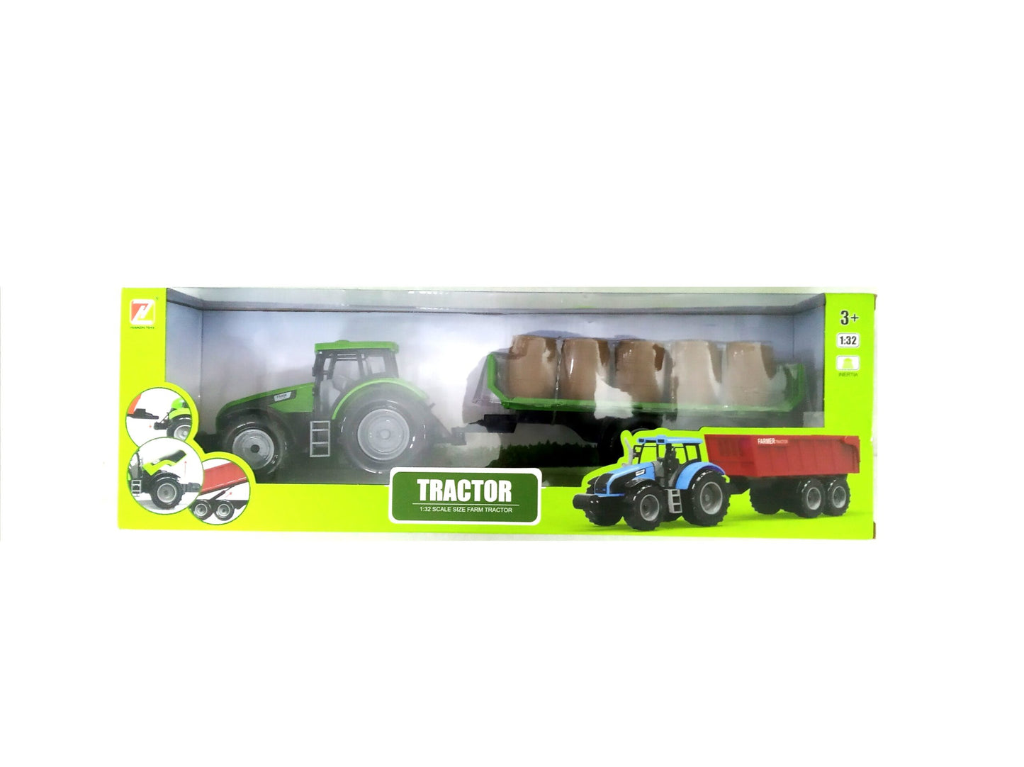 Kids Globe Green Tractor with green trailer 40 cm long 1:32