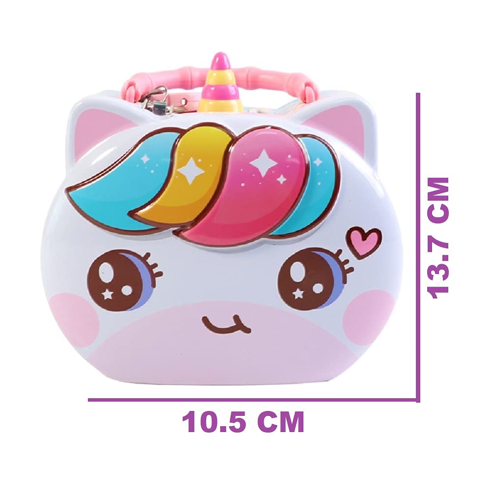 AZi® Unicorn Theme Oval Face Shape Kids Money Bank for Kids with Lock and Key Coin Bank Design is Unicorn | Coin Box in Hut Shape